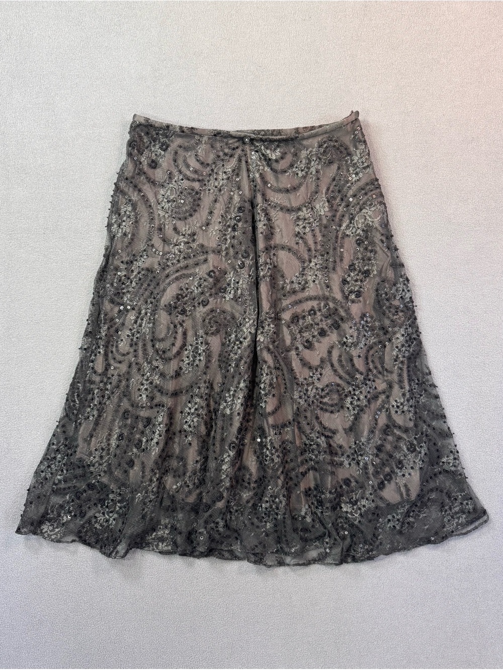 Y2K FairyGrunge Lafayette 148 Black Sequined and Beaded Silk A-Line Skirt, 8